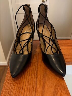 Franco Sarto Black Strappy Pointed Toe Heels